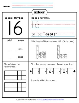 Special Number: 16 Counting Worksheet