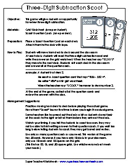 Game: 3-Digit Subtraction Scoot! Worksheet