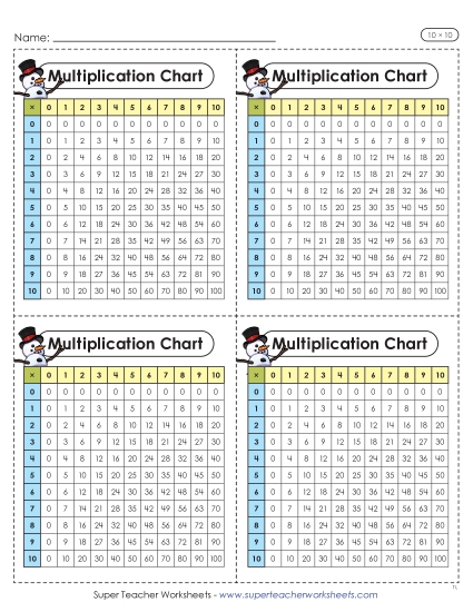 New Mini Multiplication Charts (Winter, 10 x 10) Worksheet New Mini Multiplication Charts (Winter, 10 x 10) Worksheet