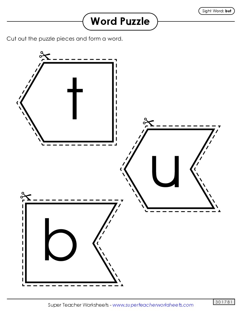 Word Puzzle: But Sight Words Individual Worksheet