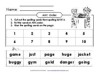 ABC Order: Cut and Glue (B-14) Spelling B Worksheet