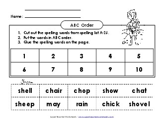 ABC Order: Cut-Glue (A-25) Spelling A Worksheet