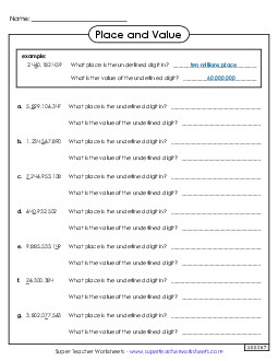 Place and Value Worksheet Place Value Worksheet