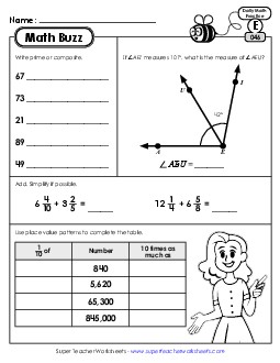 Math Buzz: Week 10 Worksheets 46 through 50 Daily Math Review Worksheet