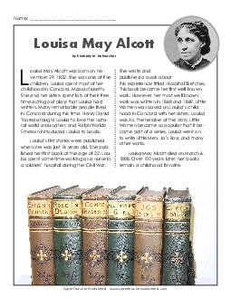 Louisa May Alcott Reading Comprehension Worksheet