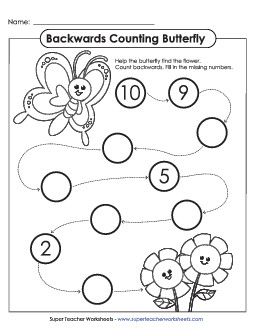 Backwards Counting Butterfly (From 10) Worksheet