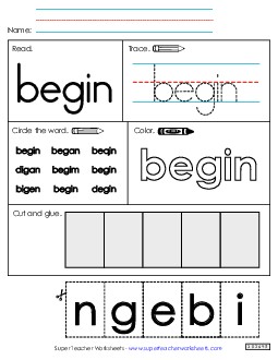 Worksheet 2: Begin Sight Words Individual Worksheet