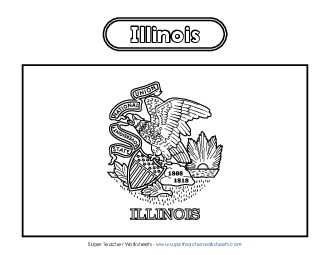 Illinois Flag Coloring Page States Individual Worksheet