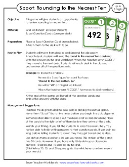 Scoot Game: Rounding to Nearest Ten (Up to 3 Digits) Worksheet