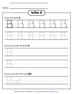 Uppercase B (Dotted Lines) Printing Worksheet