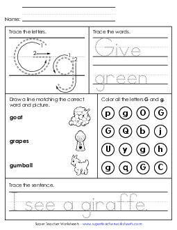 Letter G - Mixed Skills (Intermediate) Alphabet Worksheet