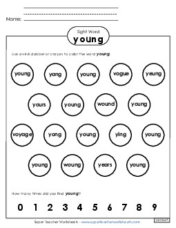 Dab or Color: Young Sight Words Individual Worksheet