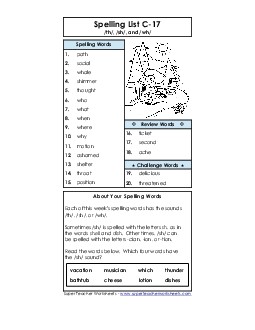 Spelling List C-17 Spelling C Worksheet