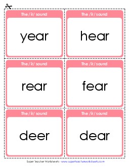 Flash Cards: /îr/ as in Deer & Hear Phonics R Controlled Vowels Worksheet