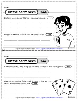 Fix the Sentences D-66 through D-70 Worksheet