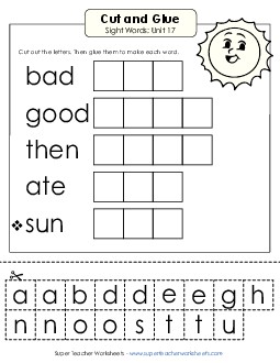 Cut-and-Glue (Unit 17) Sight Words Worksheet