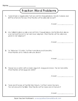 Word Problems: Simplifying Fractions Worksheet