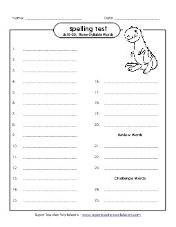 Spelling Test (E-20) Spelling E Worksheet