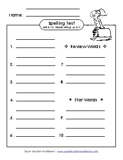 Spelling Test (A-16) Spelling A Worksheet