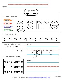 Worksheet 4: Game Free Sight Words Individual Worksheet