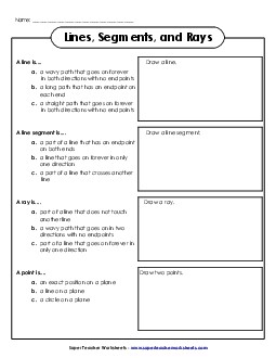 Define and Draw: Lines, Segments, Rays Geometry Worksheet