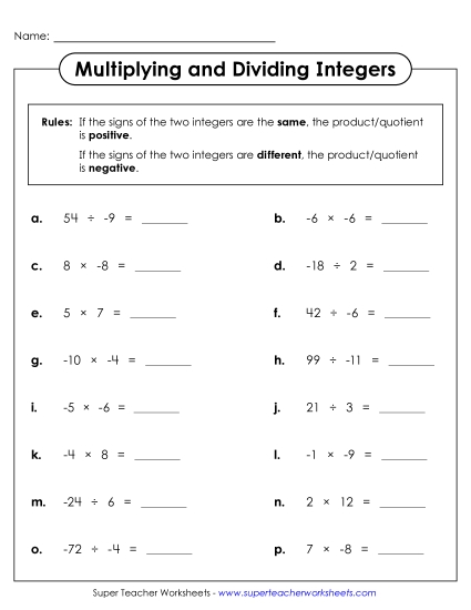 New Multiplying & Dividing Integers with Rules Worksheet New Multiplying & Dividing Integers with Rules Worksheet