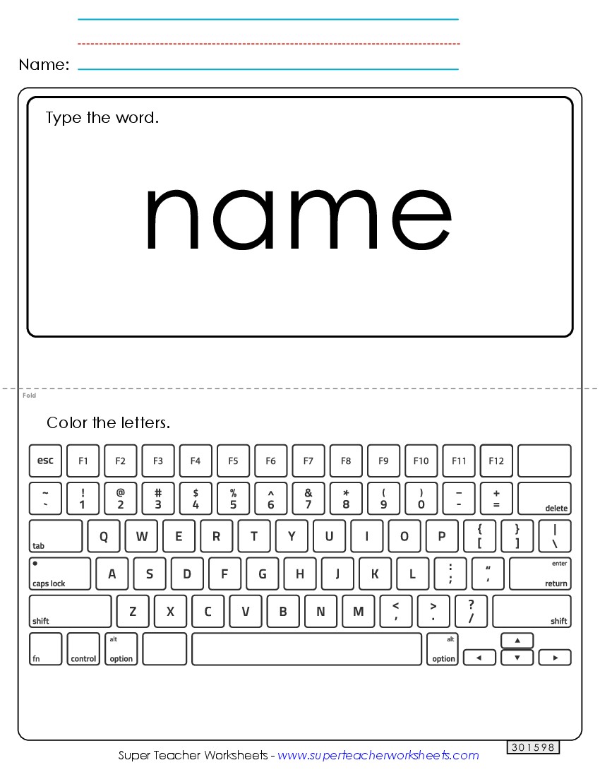 Type the Word: Name Sight Words Individual Worksheet