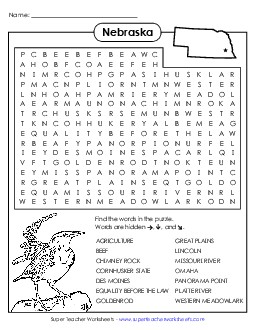 Word Search States Individual Worksheet