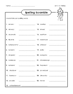 Word Scramble (E-12) Spelling E Worksheet