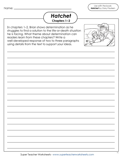 New Chapters 1–2 Writing Prompt:<br>Brian's Determination Worksheet New Chapters 1–2 Writing Prompt:<br>Brian's Determination Worksheet