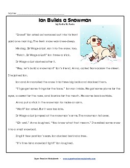 Ian Builds a Snowman  Grade Reading Comprehension Worksheet