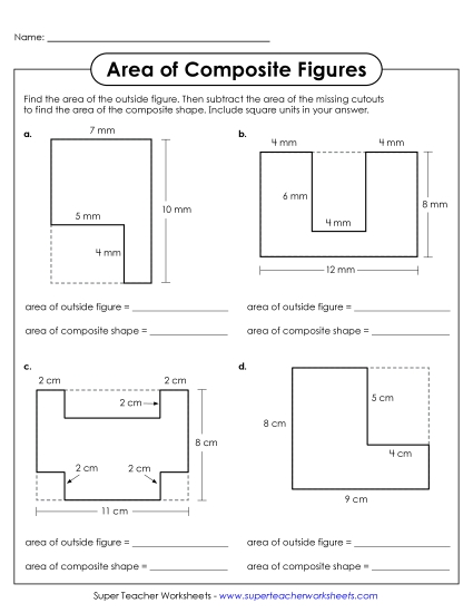 New Area of Composite Figures (Subtracting) Worksheet New Area of Composite Figures (Subtracting) Worksheet