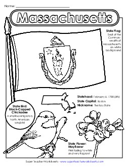 Massachusetts State Symbols Coloring Page Free States Individual Worksheet