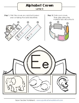 Letter E - Crown Alphabet Worksheet