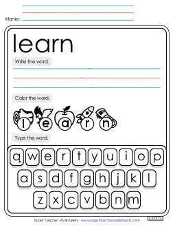 Write, Color, Type: Learn Sight Words Individual Worksheet