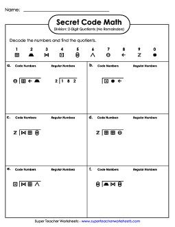 Secret Code Math: 3-Digit Dividends; 2-Digit Quotients; No Remainders Division Worksheet