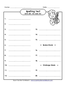 Spelling Test C-20 Spelling C Worksheet