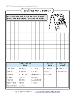 Make-a-Search (D-12) Spelling D Worksheet