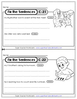 Fix the Sentences C-21 through C-25  Worksheet