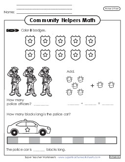 Community Helpers Math: Police Officer Worksheet