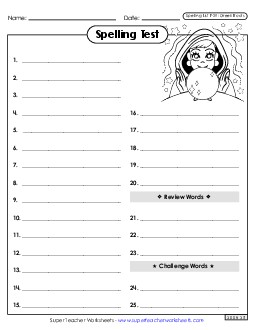 Spelling Test (F-29) Spelling F Worksheet