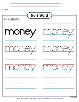 Trace the Word: Money Sight Words Individual Worksheet