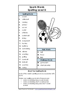 Spelling List Spelling D Worksheet