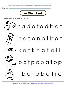 Circle the Words (-ot) Word Families Worksheet