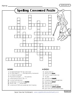 Crossword (E-3) Spelling E Worksheet