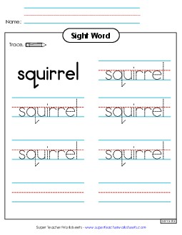 Trace the Word: Squirrel Sight Words Individual Worksheet