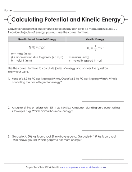 New Calculating Potential and Kinetic Energy Worksheet New Calculating Potential and Kinetic Energy Worksheet