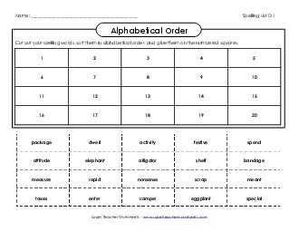 Alphabetical Order - Cut & Glue (D-1) Free Spelling D Worksheet