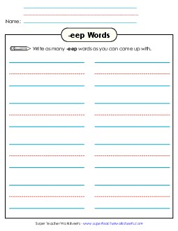 Brainstorm and Write (-eep) Word Families Worksheet