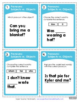 Pronouns: Subjects vs. Objects Worksheet